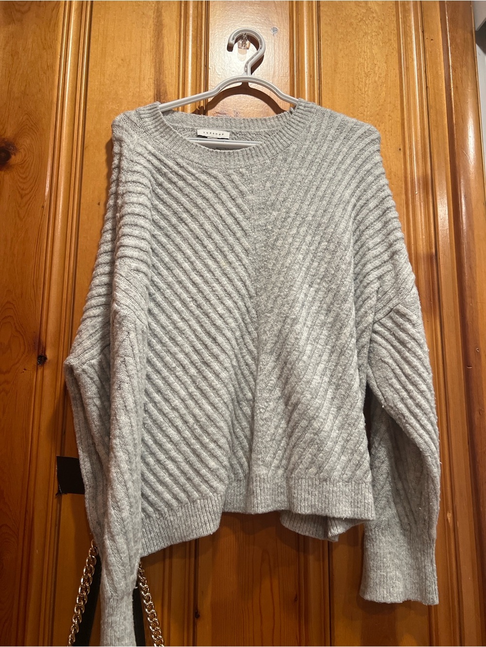 Topshop Light Gray Diagonal Rib Crewneck Sweater